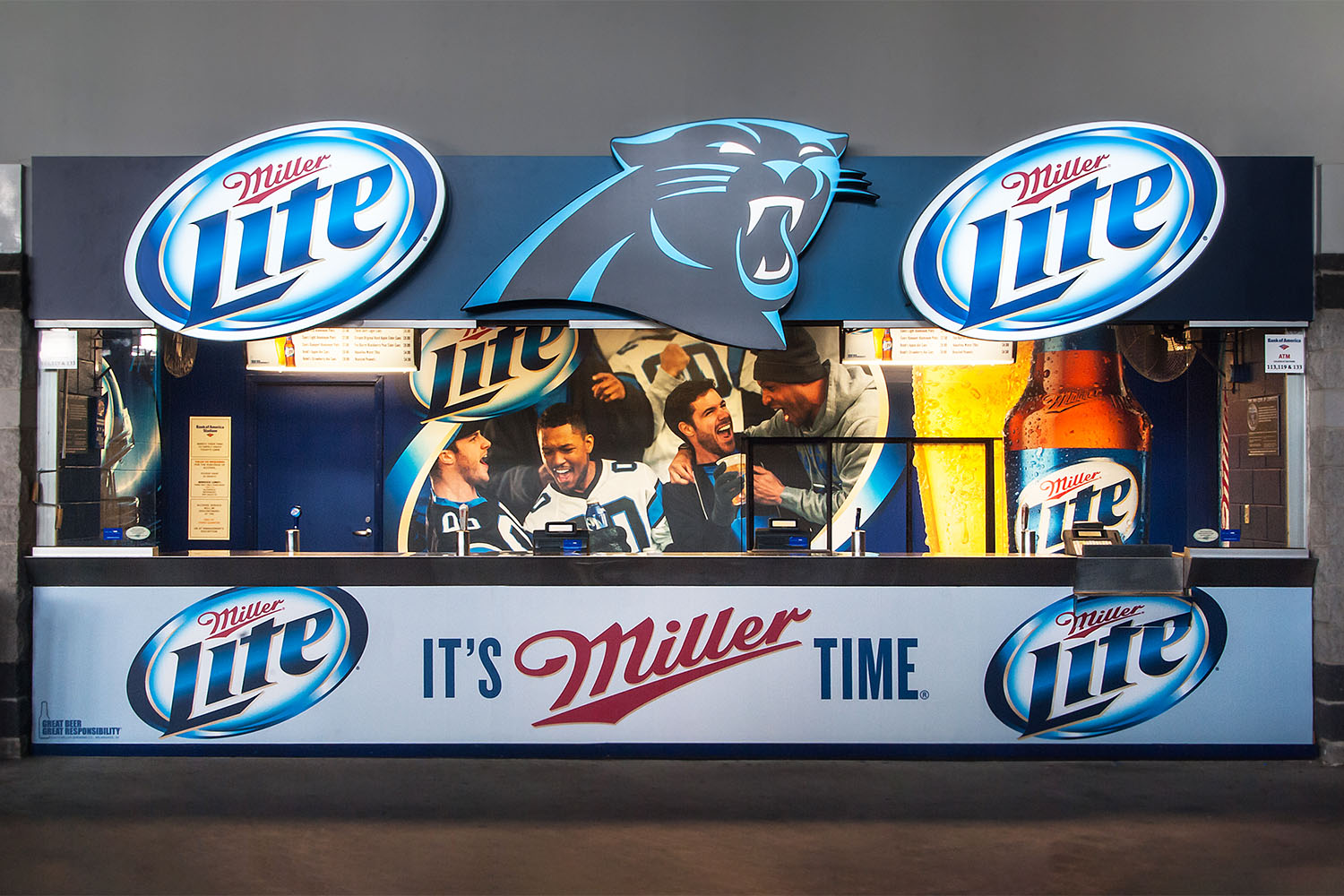 NFL Panthers stadium bar design and fabrication for Miller Coors